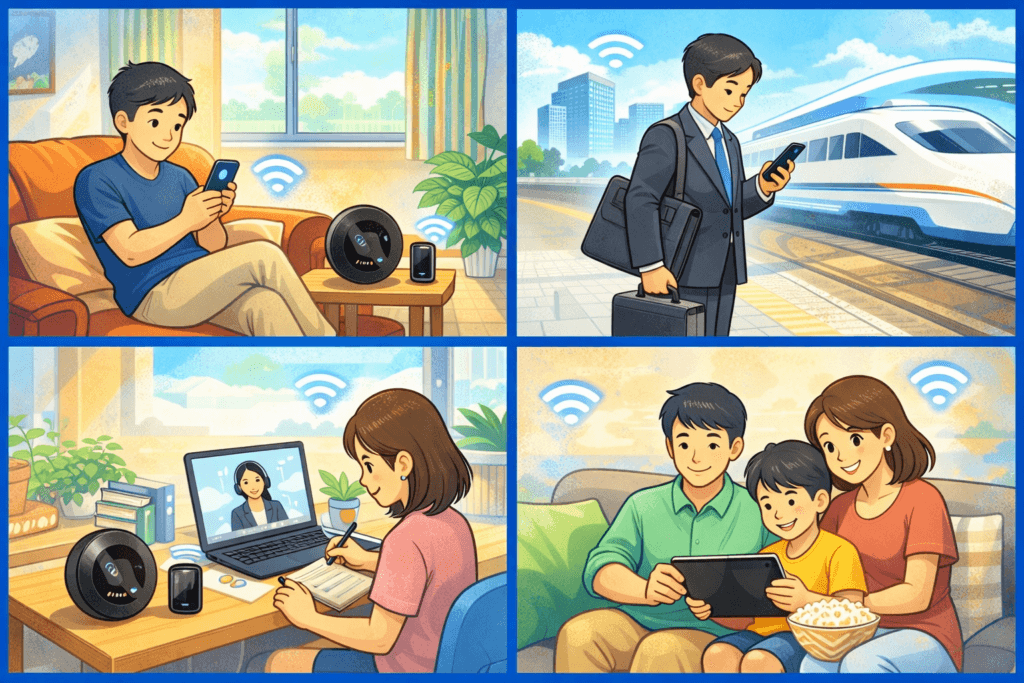 一人暮らしや出張利用などタイプ別にMONSTER MOBILEを選ぶ場面