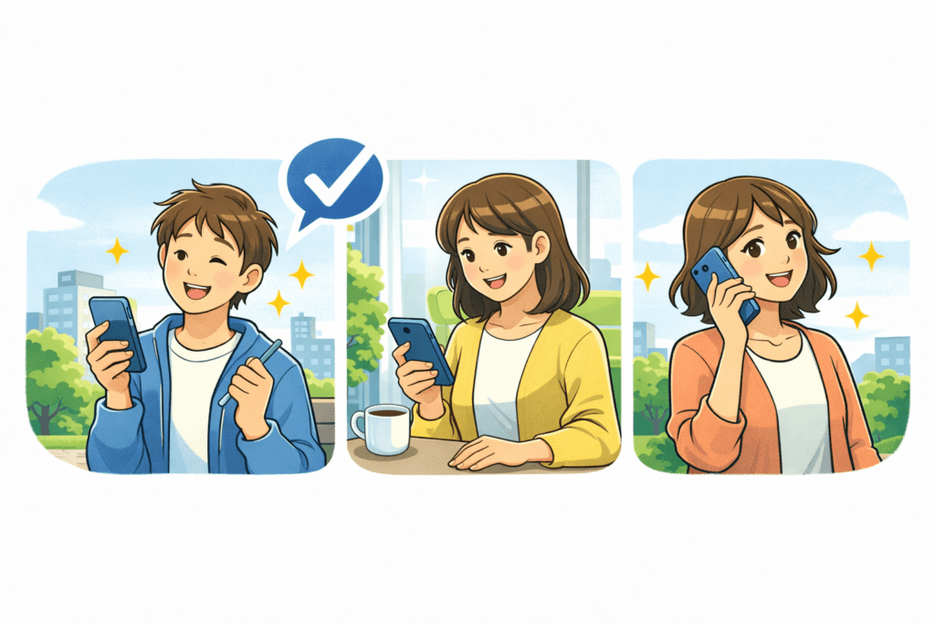 スマホ契約後に安心して利用しているイメージ