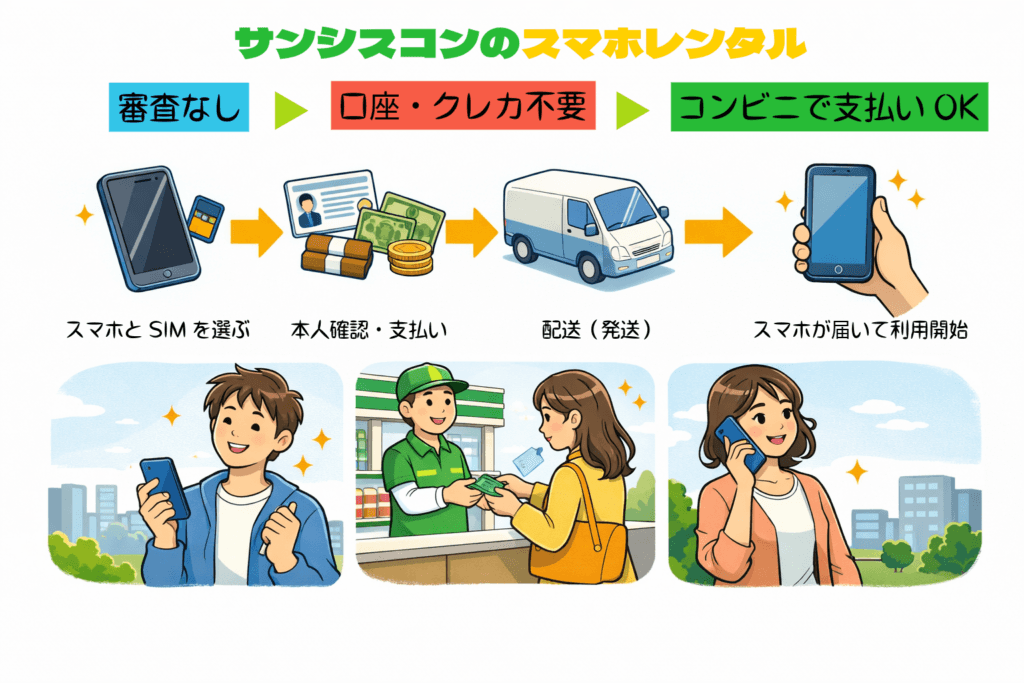 サンシスコンのスマホレンタルの仕組みと利用イメージ