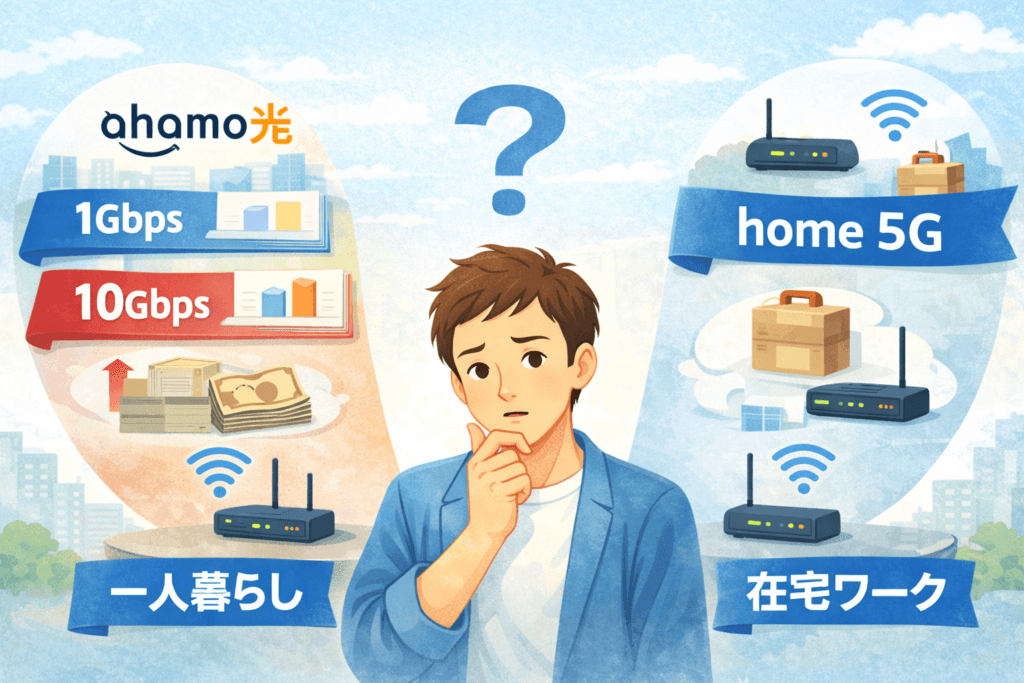 ahamo光（1ギガ/10ギガ）と他回線を比べて選ぶイメージ