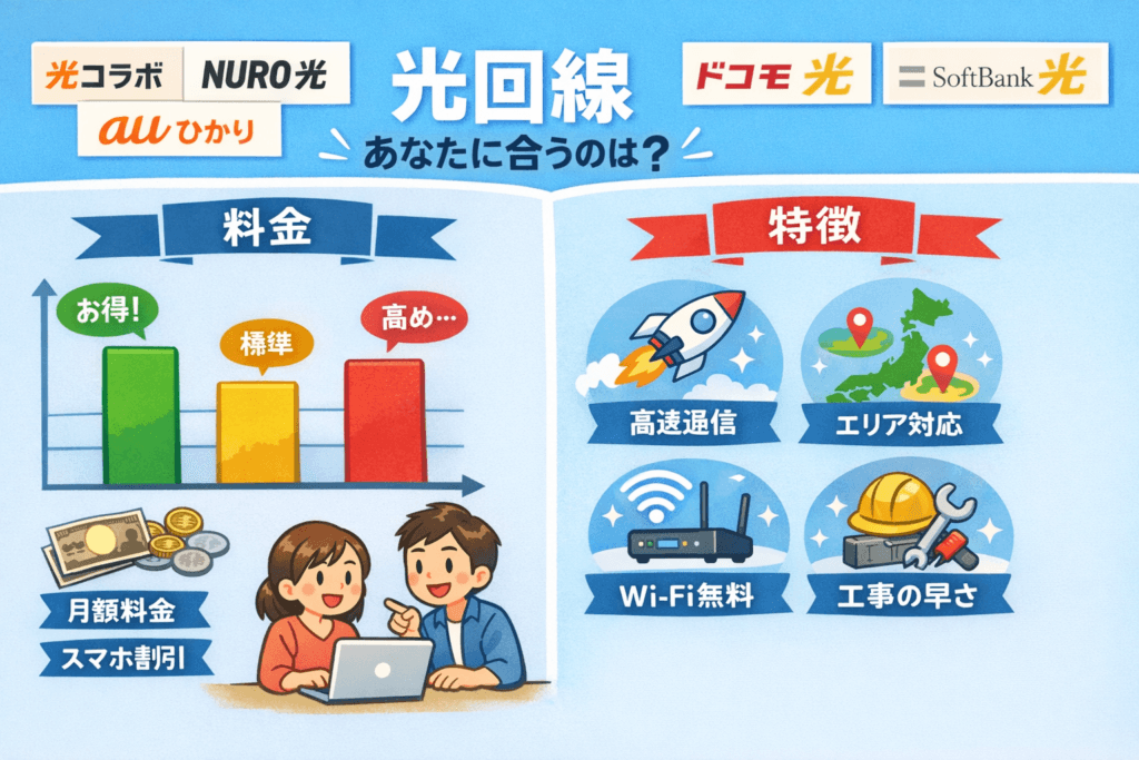 光回線を料金と特徴で比較しているイメージ画像
