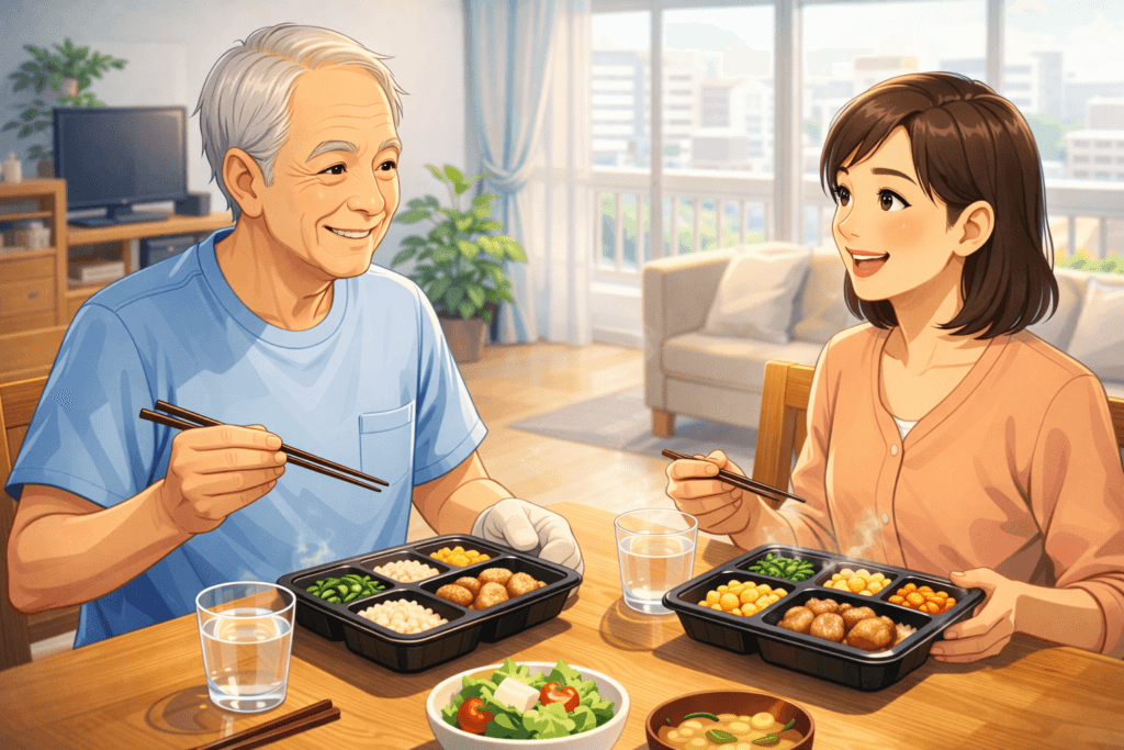 食事管理の不安が減り、安心して食卓を囲むイメージ