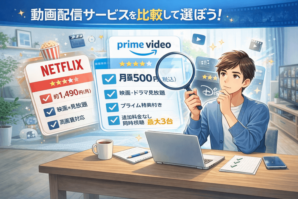 動画配信サービスを比較して選ぶイメージ
