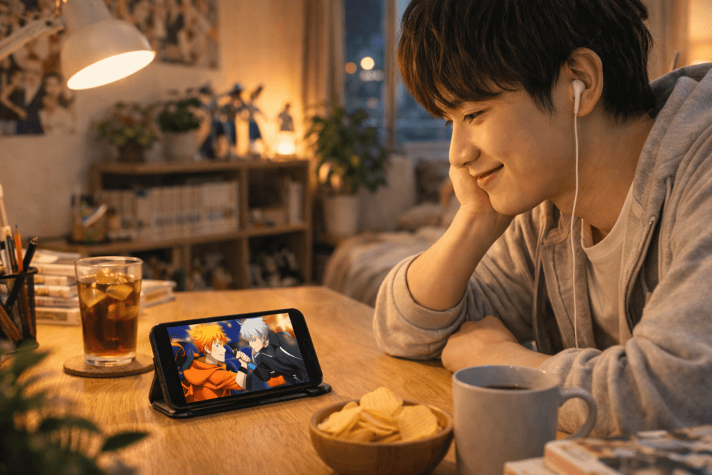 一人暮らしでスマホ視聴する人、アニメ好きの利用シーン